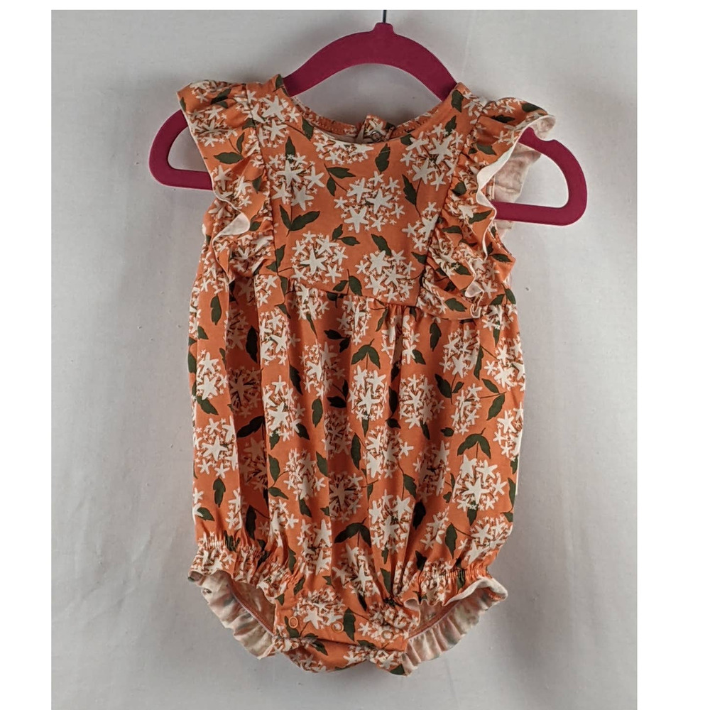 Baby Girls' Floral Knit Romper Ruffle Summer Cat & Jack 3-6M Ivory‎ Green Orange